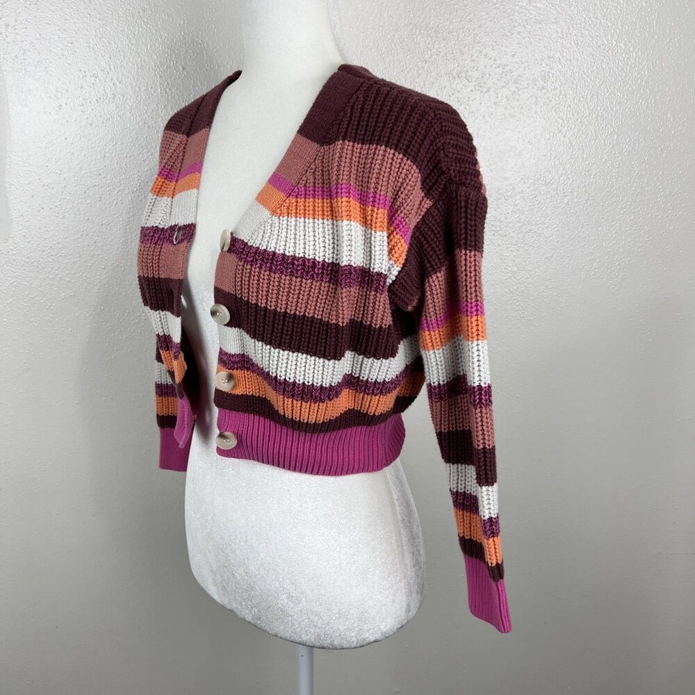 Jessica Simpson Sweater Women Small Pink Orange Striped Button Up Cardigan - Picture 4 of 12